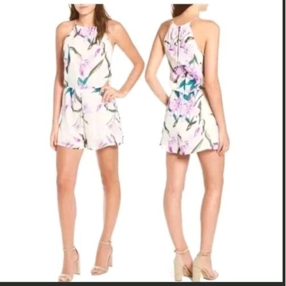 Leith Floral Cutout Romper Women's‎ Small Ivory Purple Going Out Summer Lined